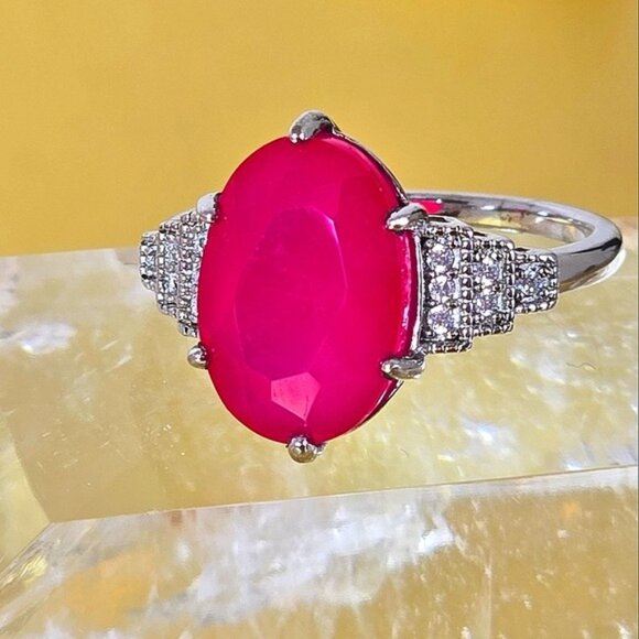 925 Sterling Silver Ring Sz 7.75 with Natural Chalcedony & Cz - Picture 10 of 10